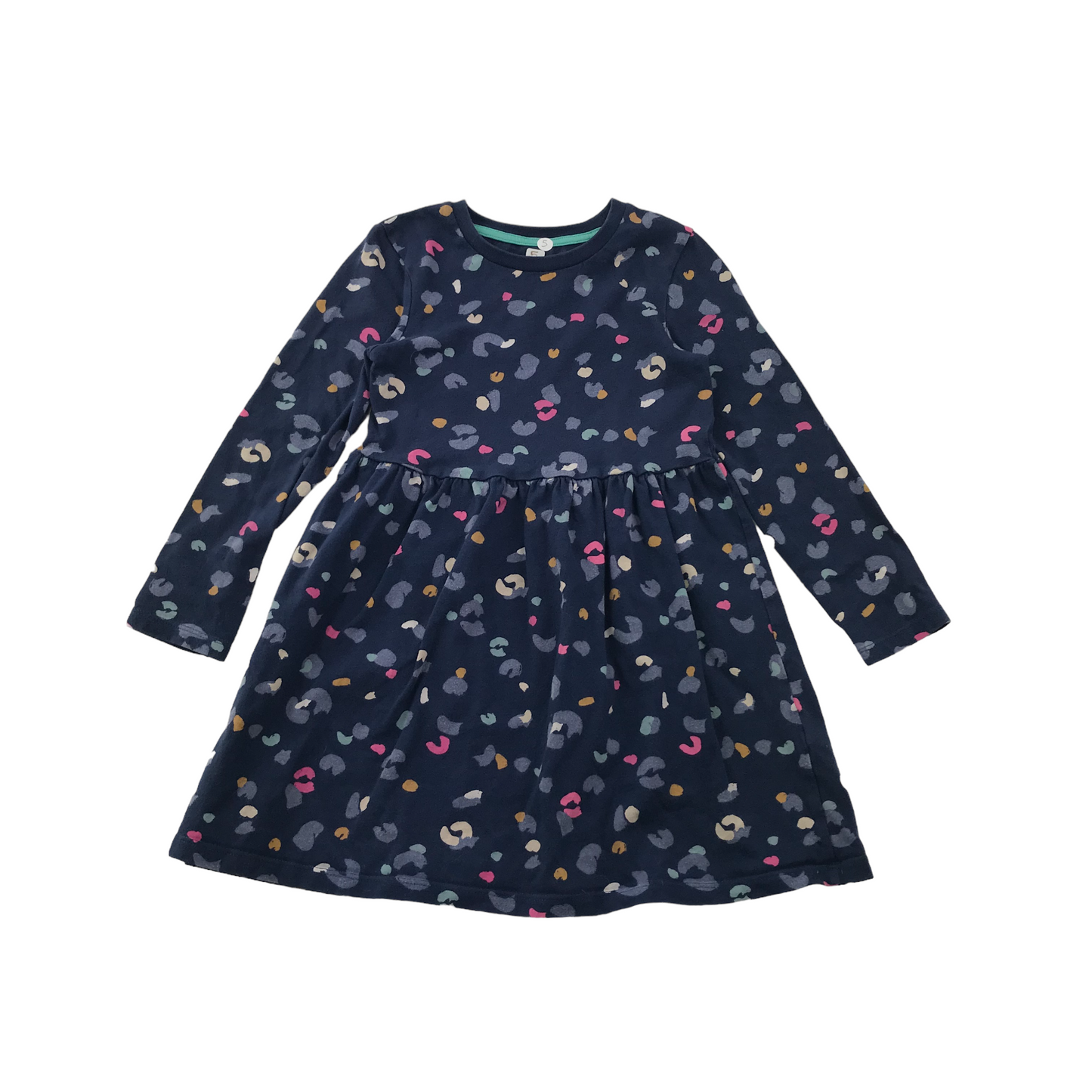 M&S Navy Blue Leopard Print Cotton Dress Age 5