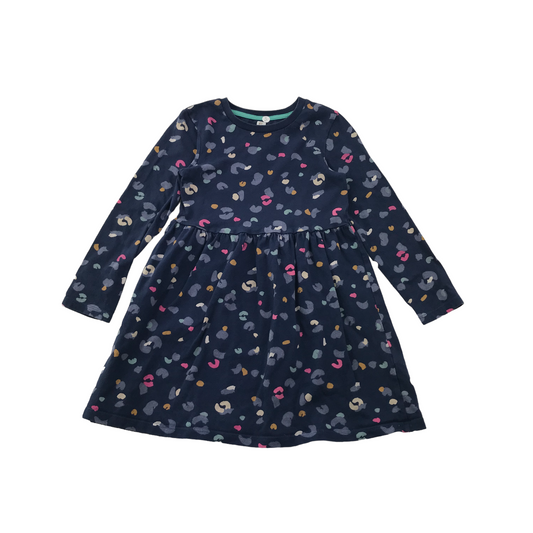 M&S Navy Blue Leopard Print Cotton Dress Age 5