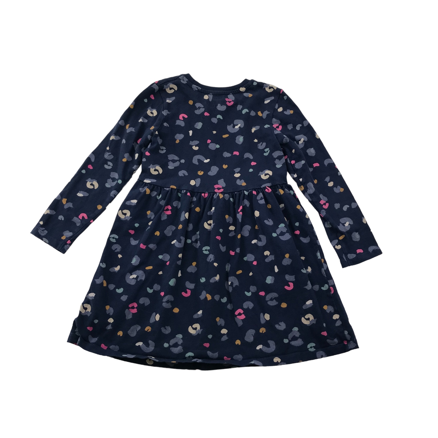 M&S Navy Blue Leopard Print Cotton Dress Age 5