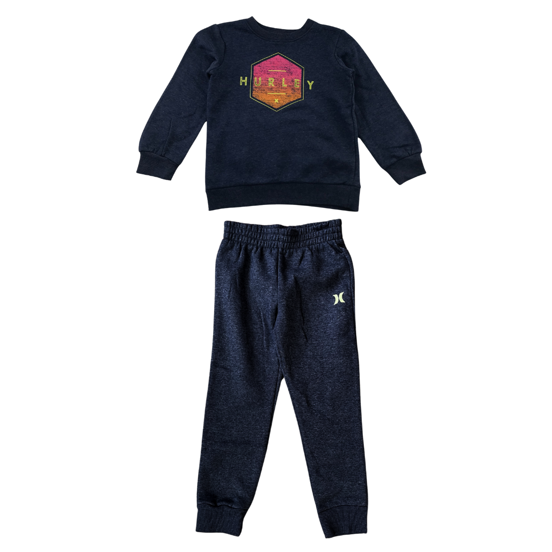 Hurley Sweater and joggers set 5-6 years navy blue print logo