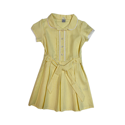 Yellow gingham with belt summer school dress