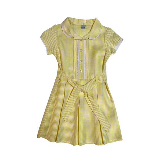 Yellow gingham with belt summer school dress