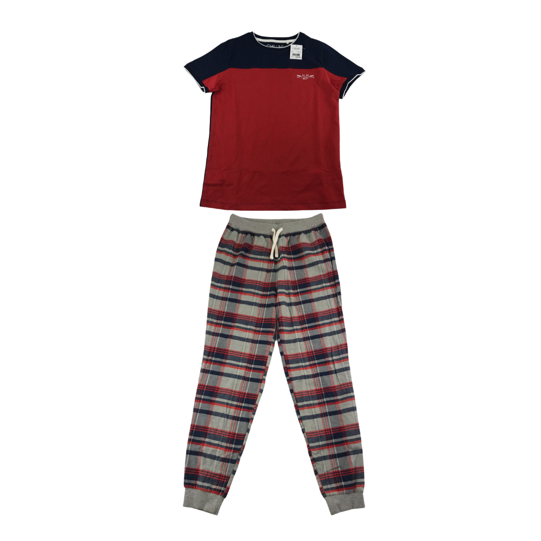 Next Pyjama Set Age 11 Red and Navy Short Sleeve Check Pattern