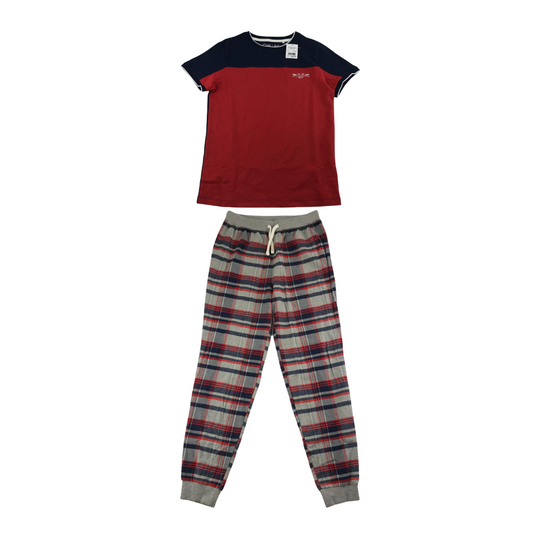 Next Pyjama Set Age 11 Red and Navy Short Sleeve Check Pattern