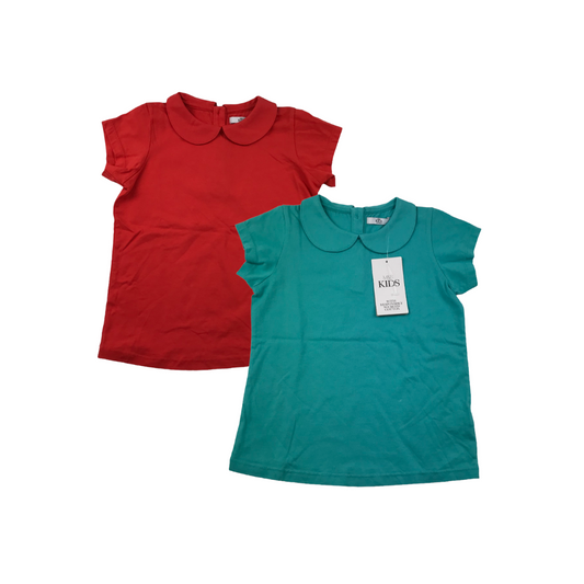 M&S Blue and Red Collared Cotton T-shirt Set Age 6