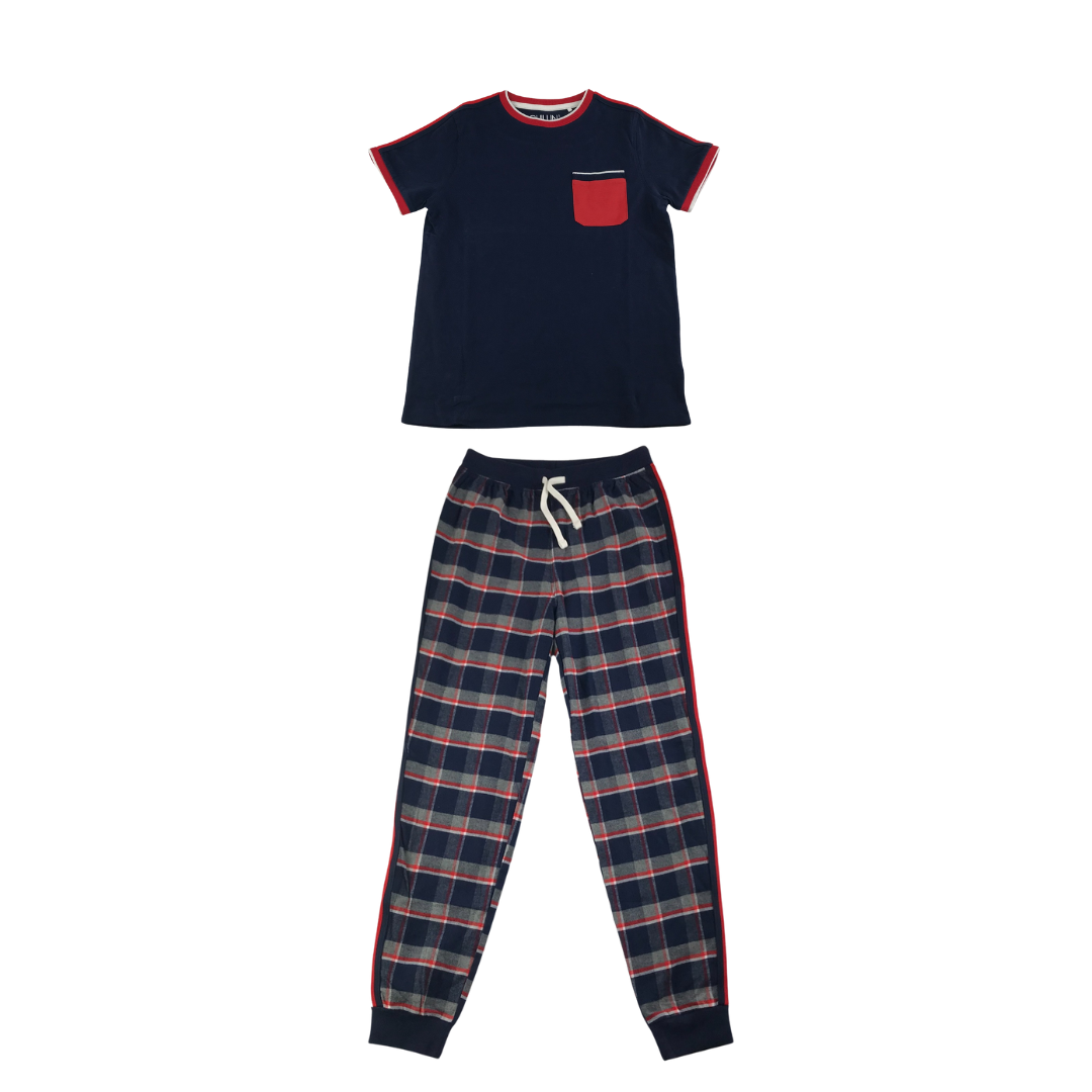 Next Pyjama Set Age 11 Navy and Red Short Sleeve Check Pattern