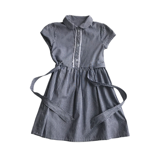 Navy blue gingham with belt school summer dress
