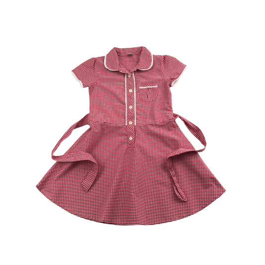 Red gingham with belt school summer dress