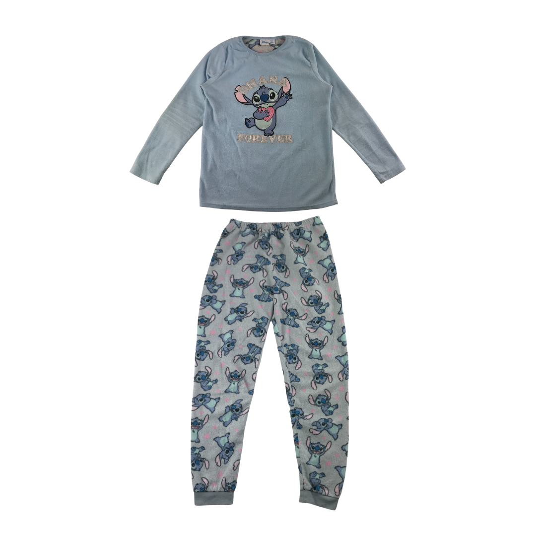 Primark Pyjama Set Age 11 Light Blue DIsney Lilo and Stitch Fleece Long Sleeve