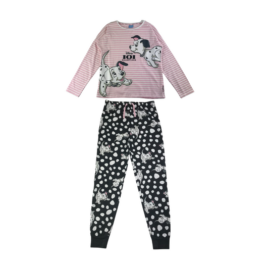 Tu Pyjama Set Age 11 Pink and Black Disney 101 Dalmatians Long Sleeve Cotton