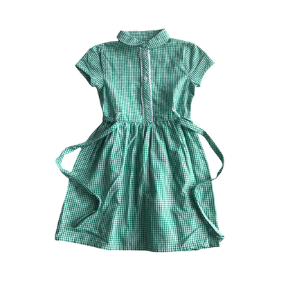 Green gingham with belt school summer dress