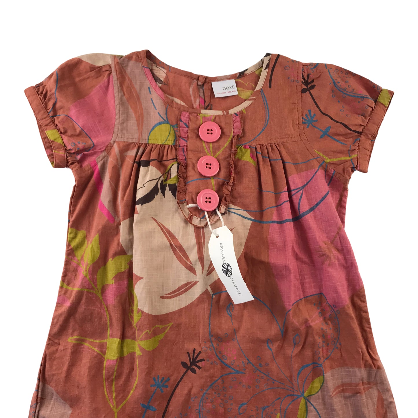 Next Dress Age 10 Brown Floral Design Cotton