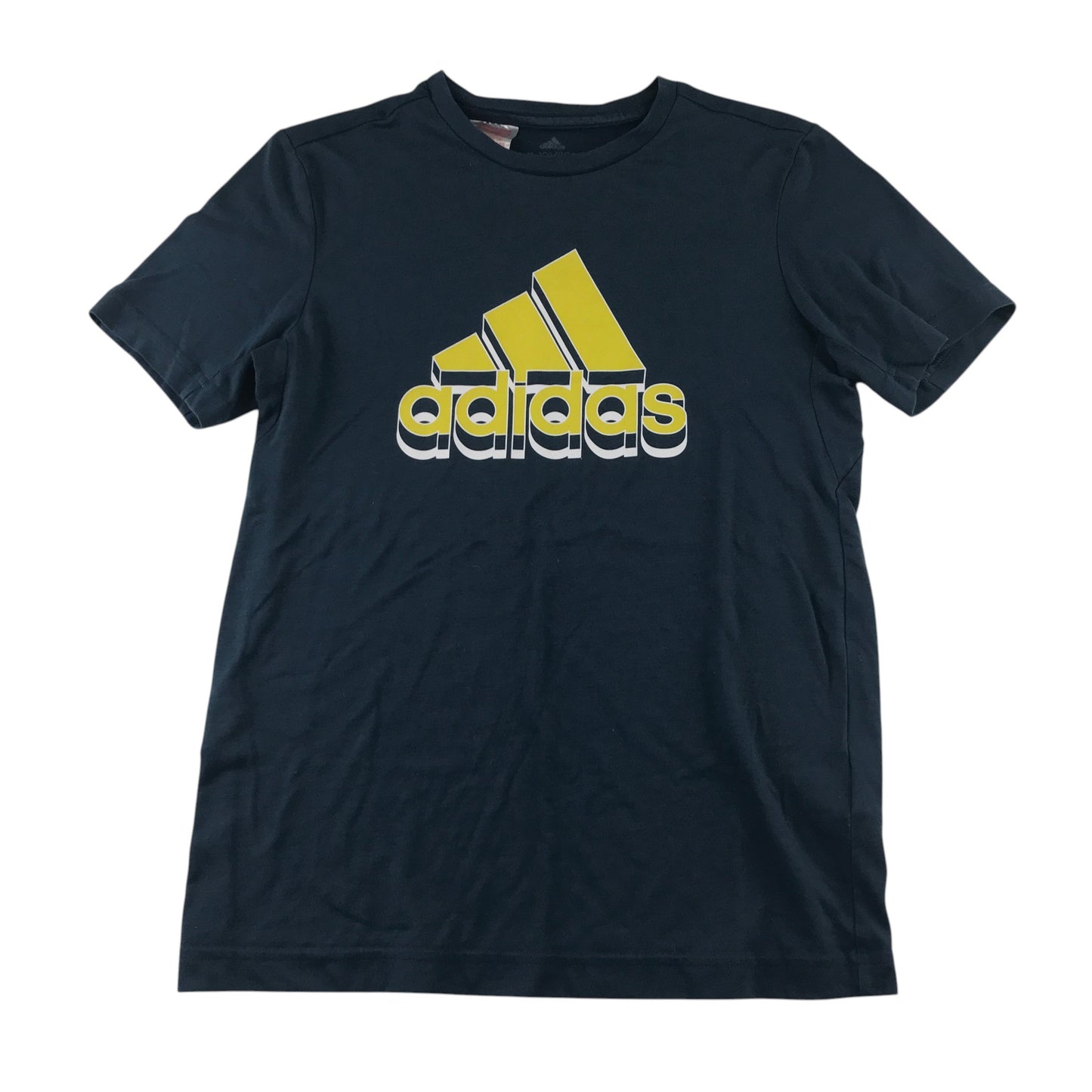 Adidas 11-12 years navy blue t-shirt yellow logo print