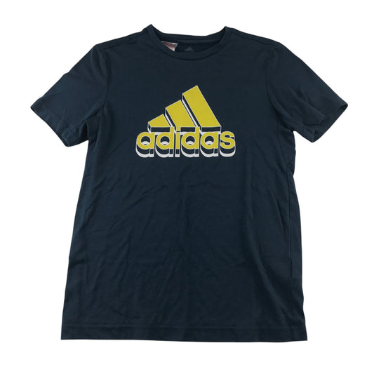 Adidas 11-12 years navy blue t-shirt yellow logo print