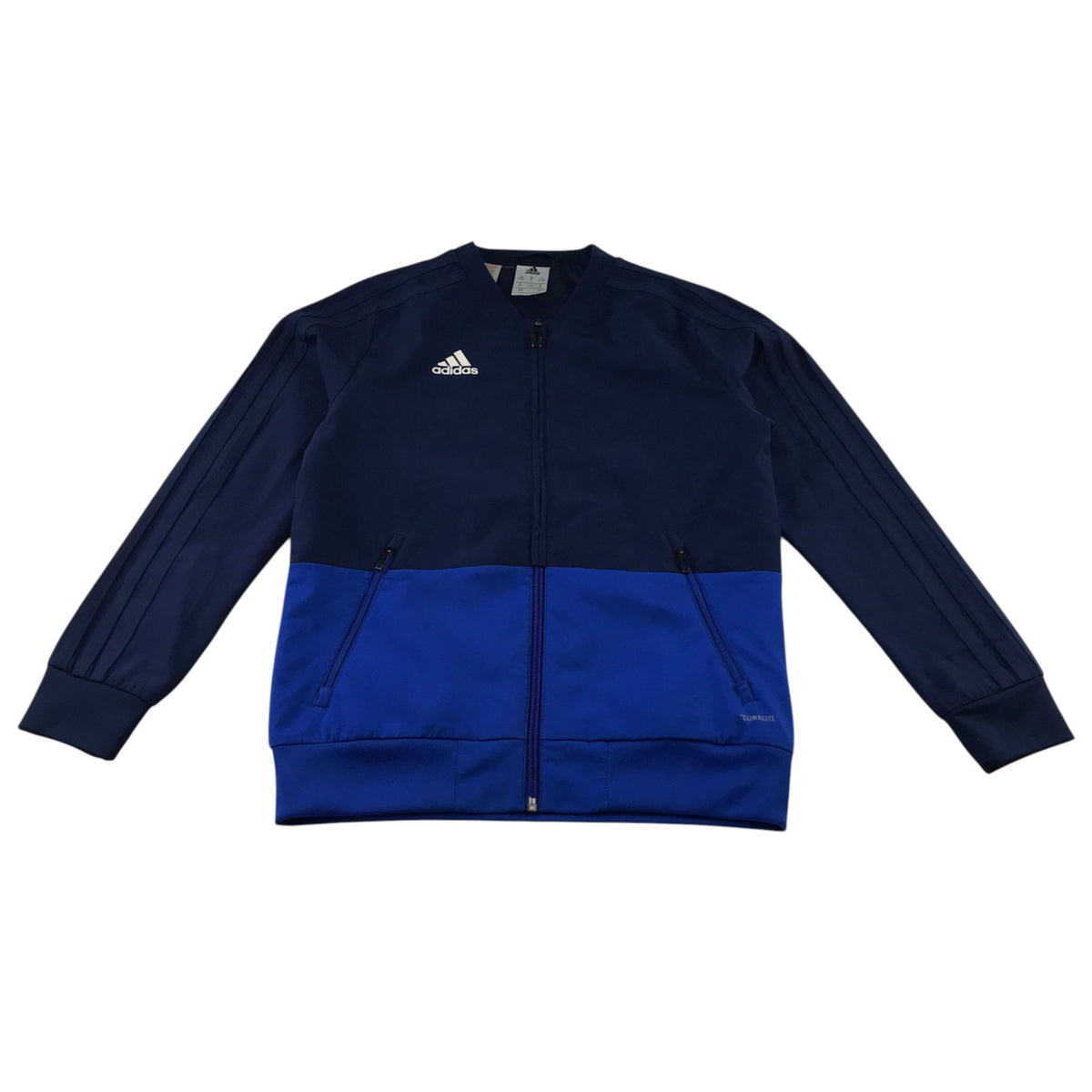 Adidas 9-10 years blue sport jacket panelled collarles full zip polyester
