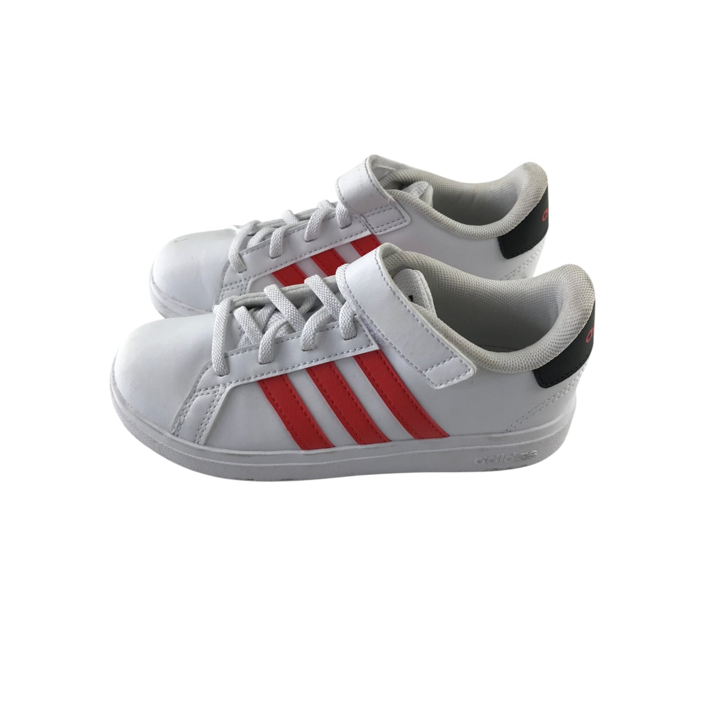 Adidas size 13.5 junior white and red trainers