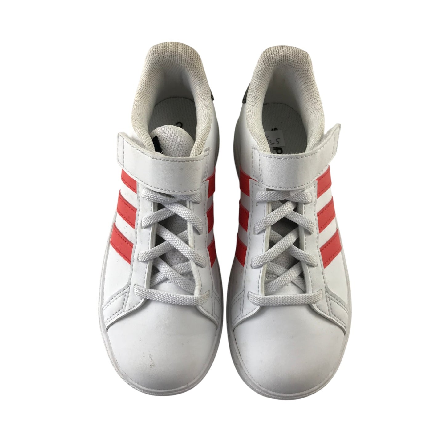 Adidas size 13.5 junior white and red trainers