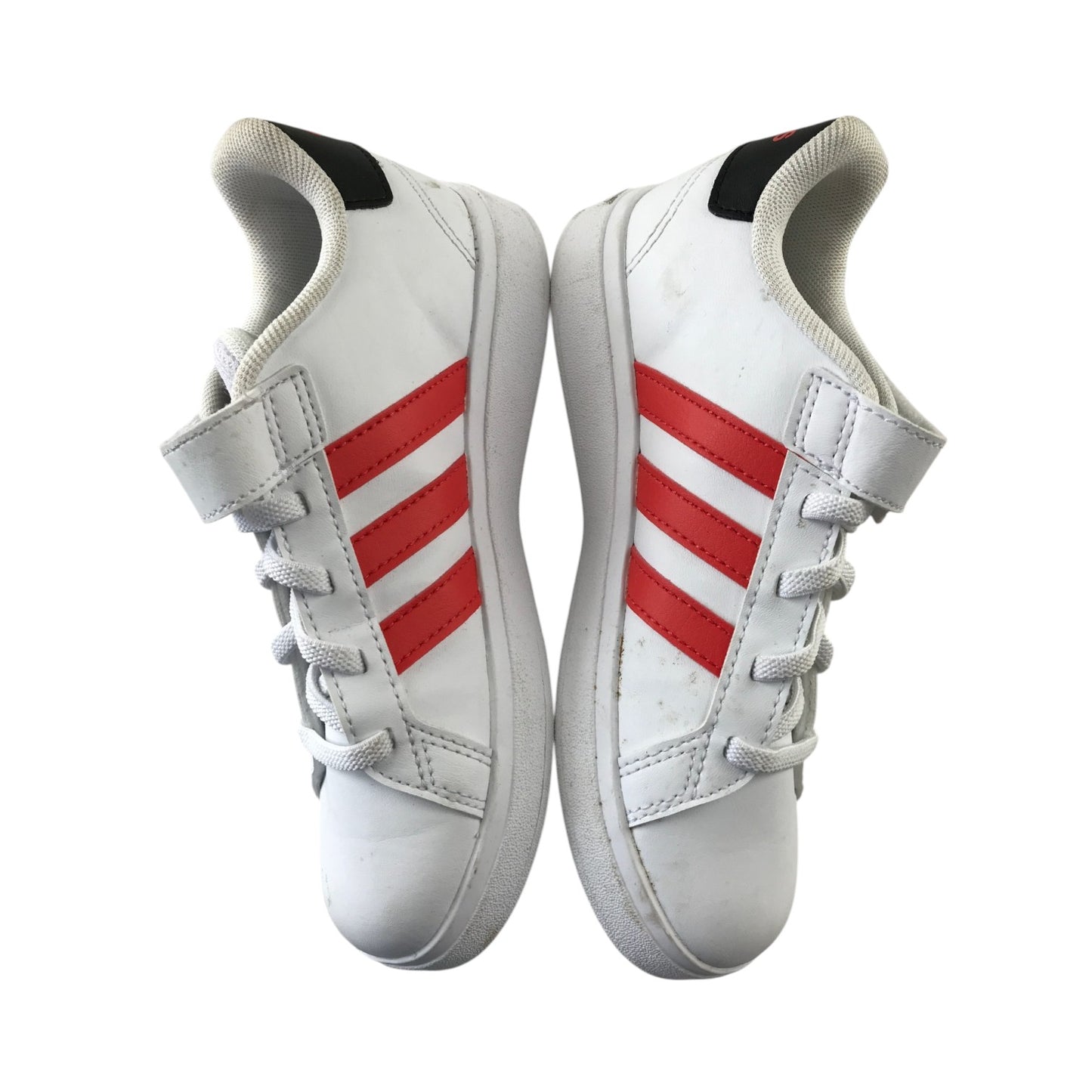 Adidas size 13.5 junior white and red trainers