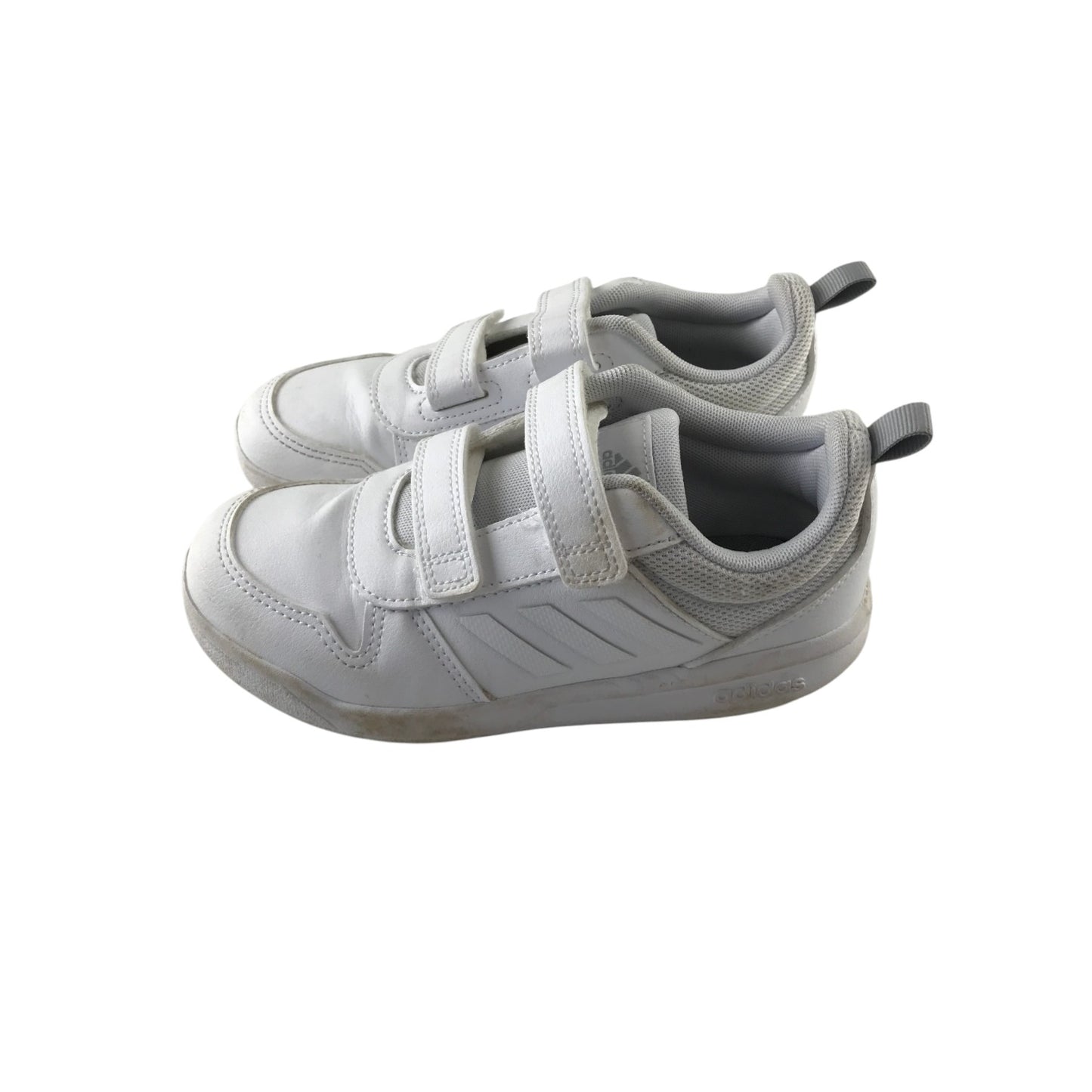 Adidas size 13 junior white trainers with loop and hook straps