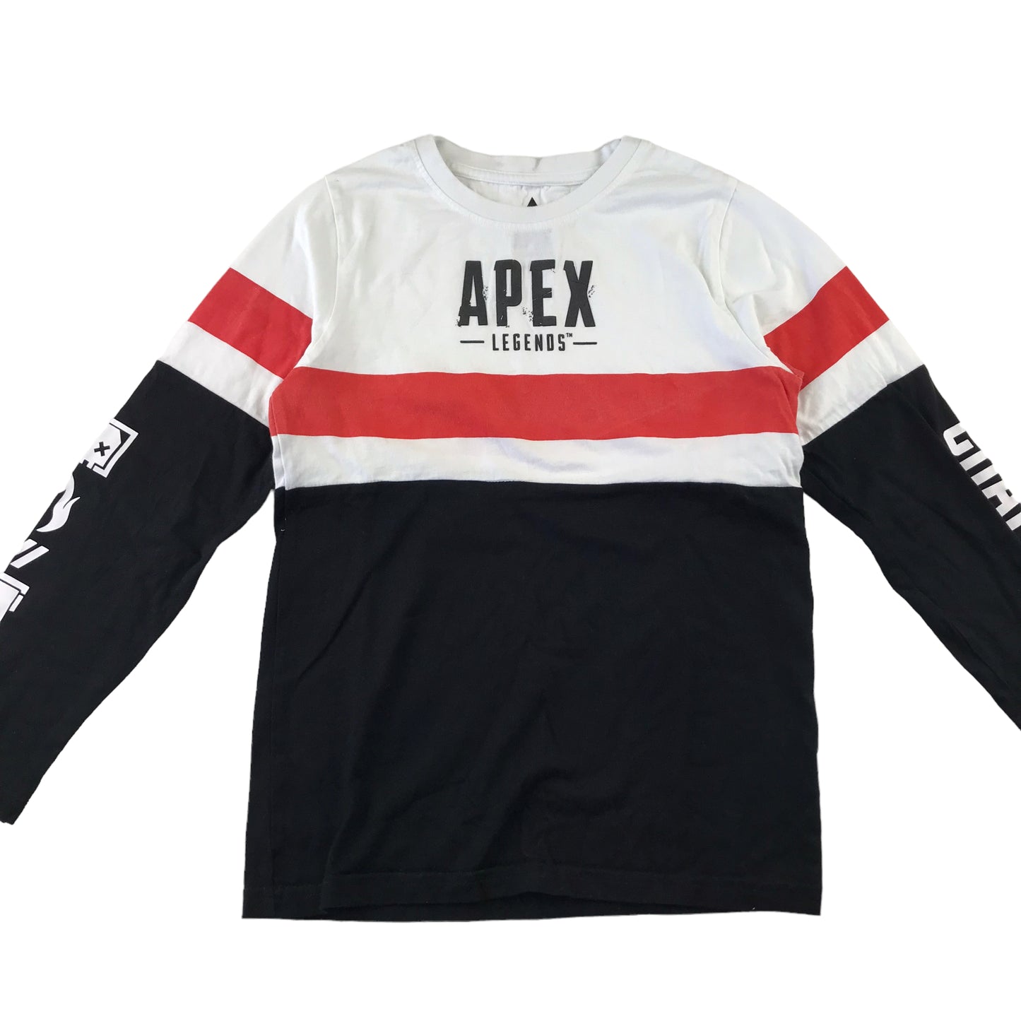 Matalan t-shirt age 8-9 years black and white Apex Legends long sleeve panelled cotton