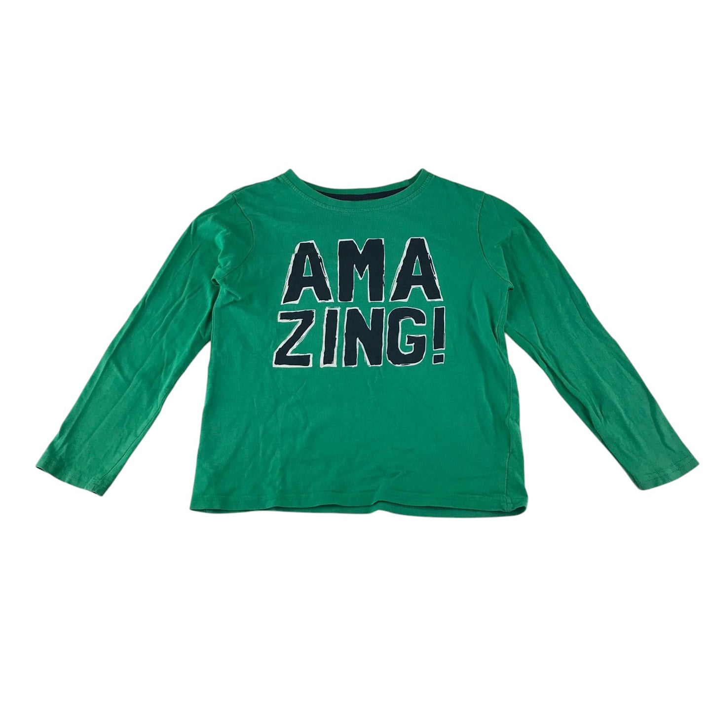 Primark t-shirt 6-7 years green Amazing print text long sleeve cotton