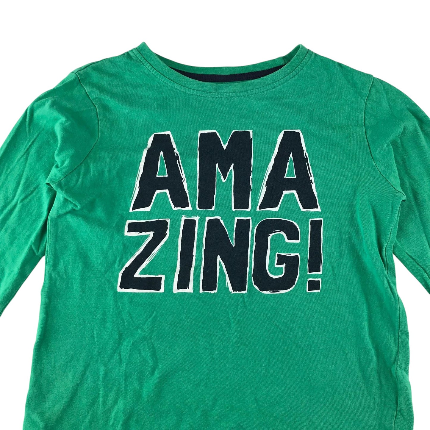 Primark t-shirt 6-7 years green Amazing print text long sleeve cotton