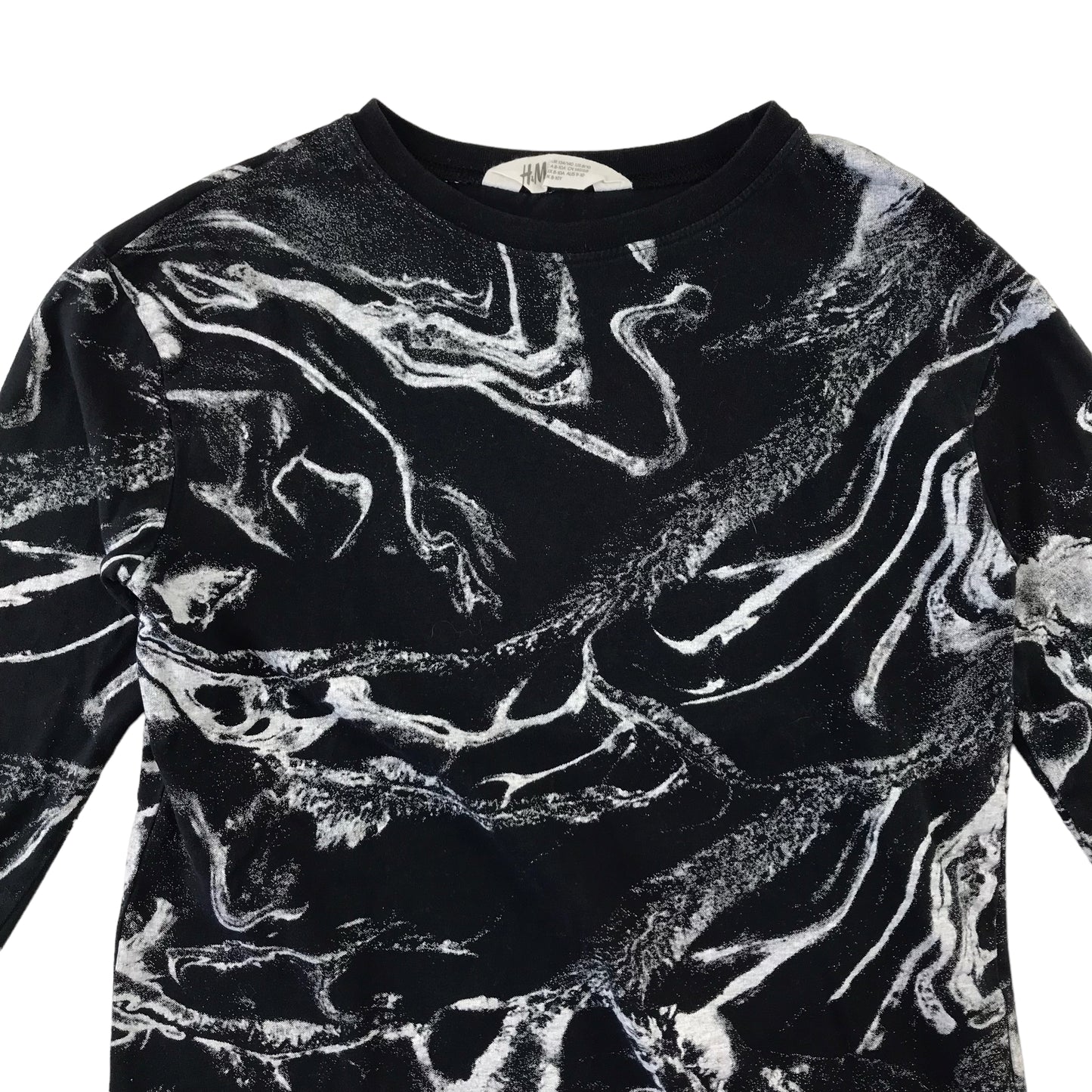 H&M T-Shirt 9-10 Years Black with White Waves Cotton