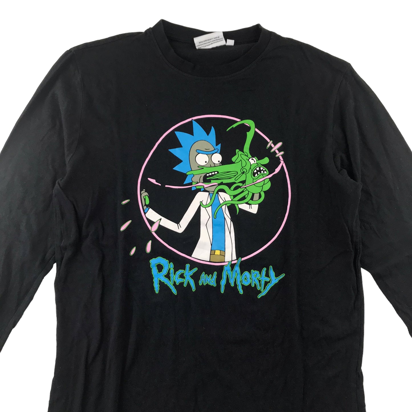 Primark t-shirt adult size XS black Rick and Morty print long sleeve cotton