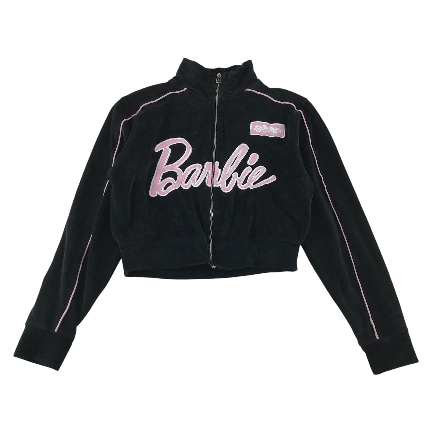 Barbie size M black cropped velour hoodie cotton polyester