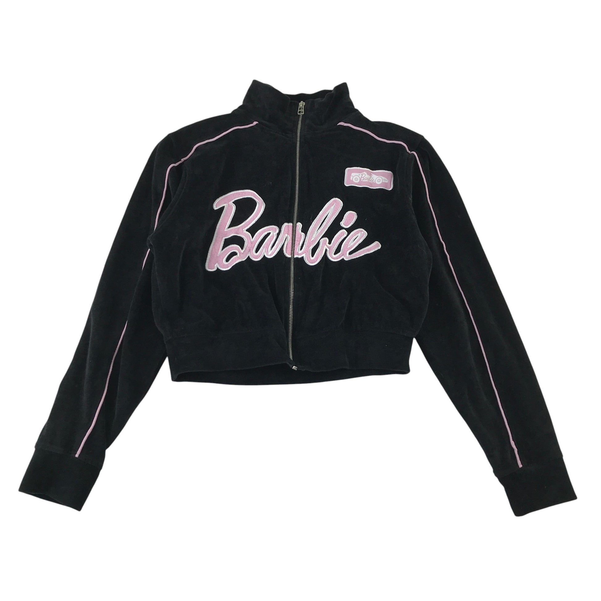 Barbie size M black cropped velour hoodie cotton polyester