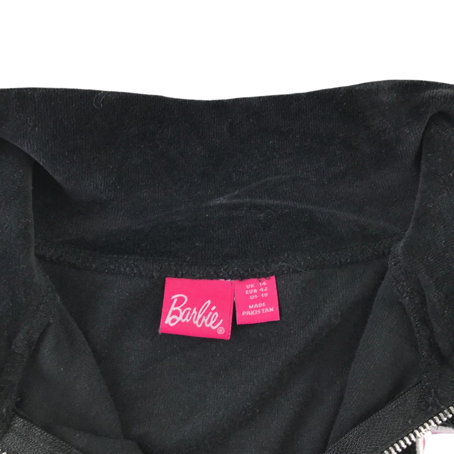 Barbie size M black cropped velour hoodie cotton polyester