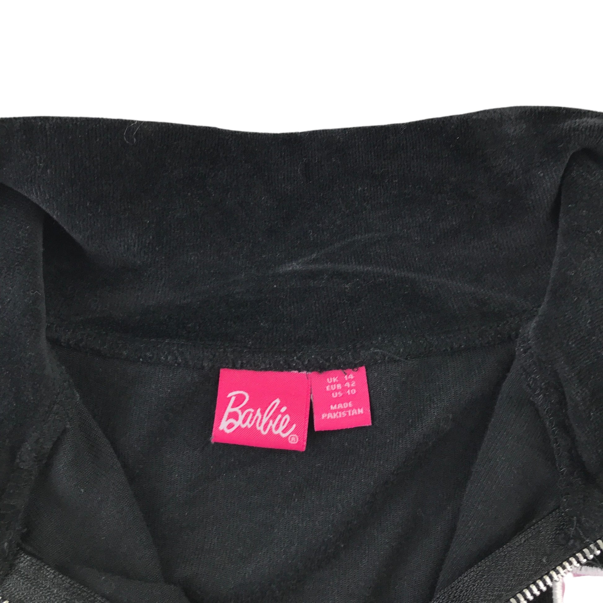 Barbie size M black cropped velour hoodie cotton polyester