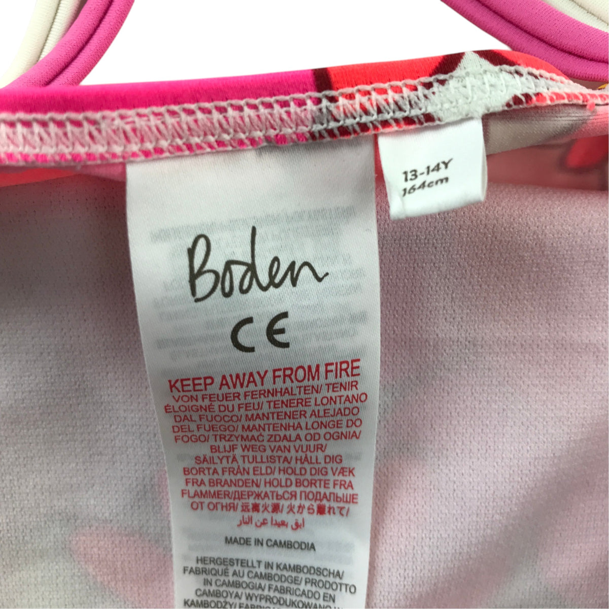 Boden 13-14 years pink swim top floral polyester elastane