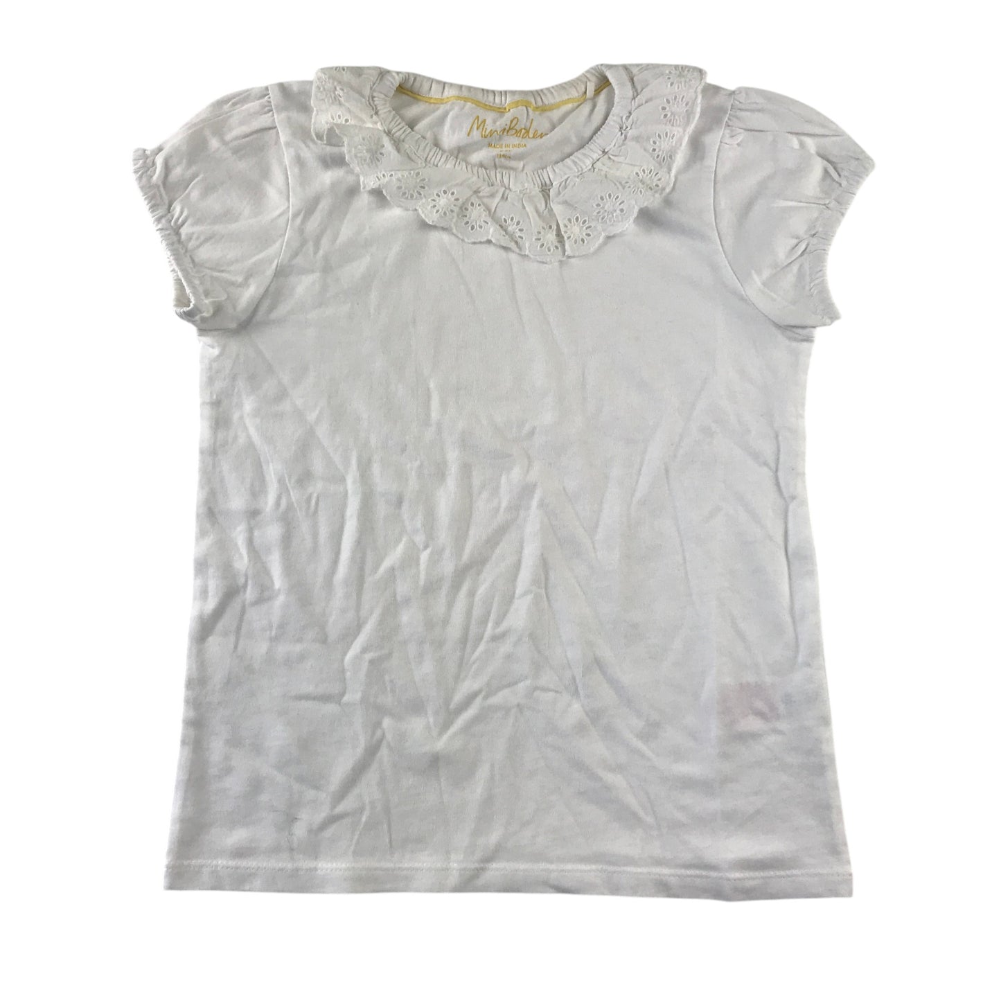 Boden 8-9 years white t-shirt embroidered lace style collar