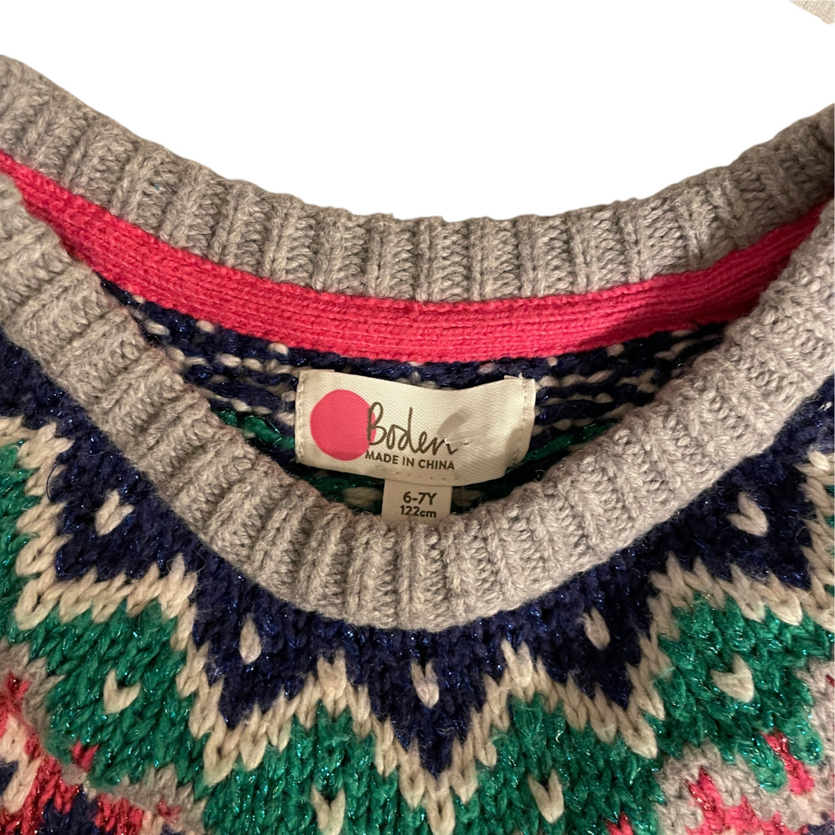 Boden 6-7 years grey and multi colour Fair Isle jumper cotton blend