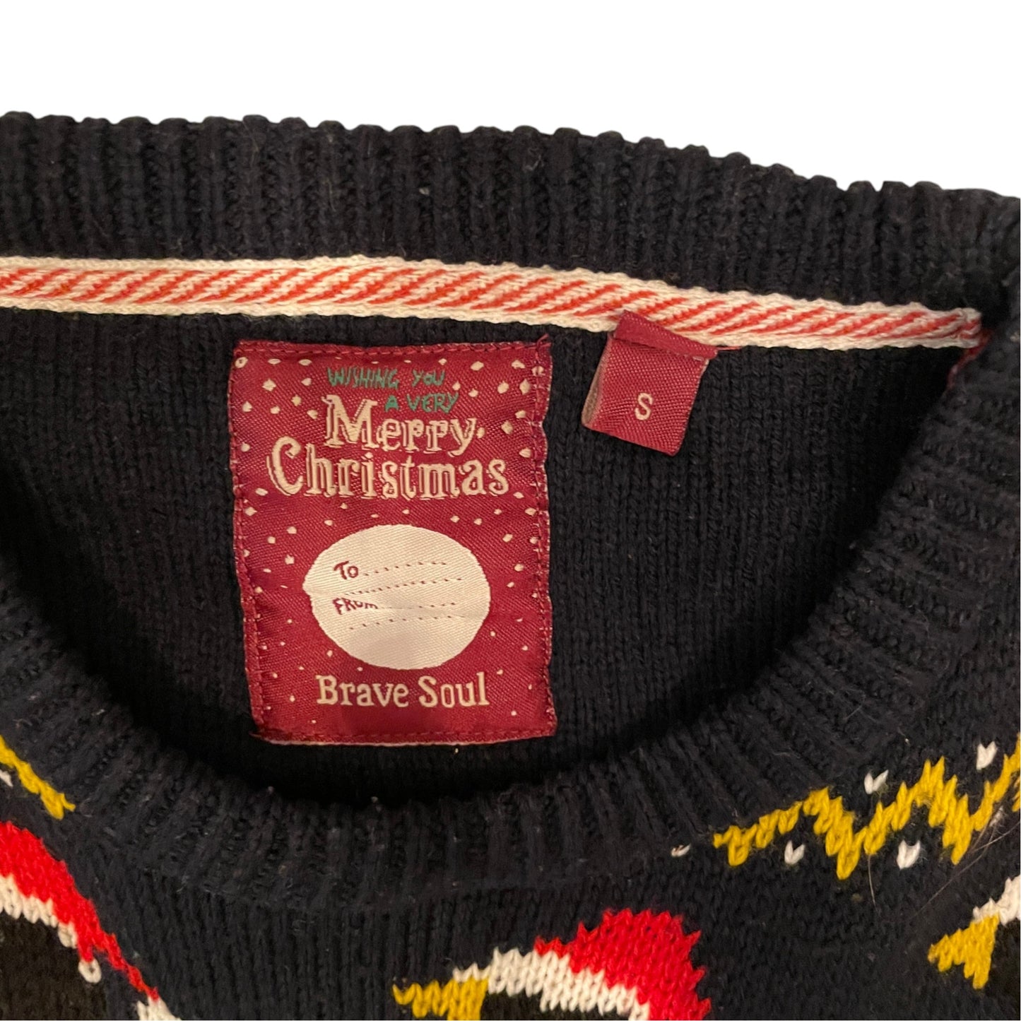 Brave Soul S men's black Christmas jumper acrylic