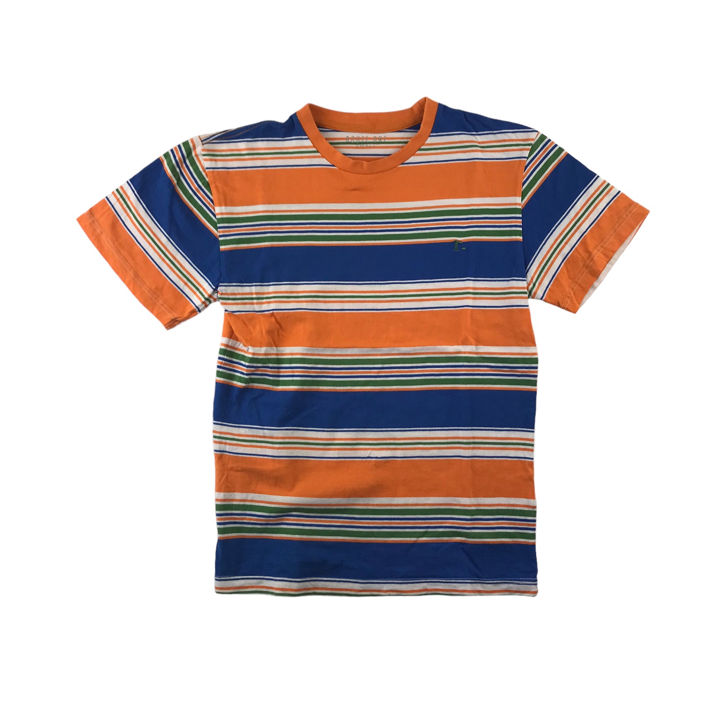 Route One t-shirt size S orange and blue stripy short sleeve cotton