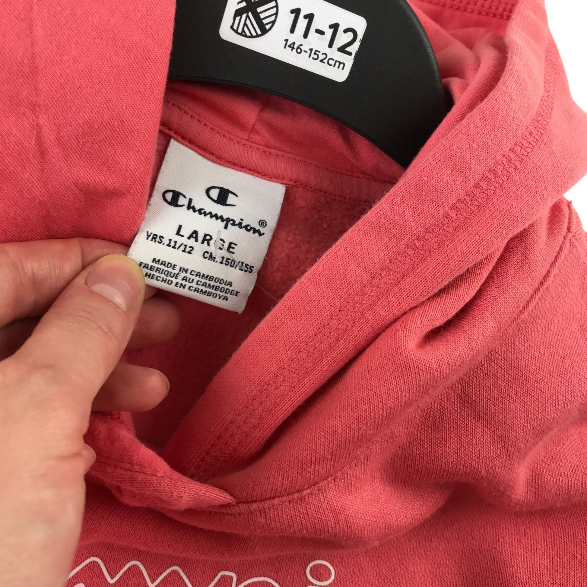 Champion 11-12 years hoodie coral red cotton polyester