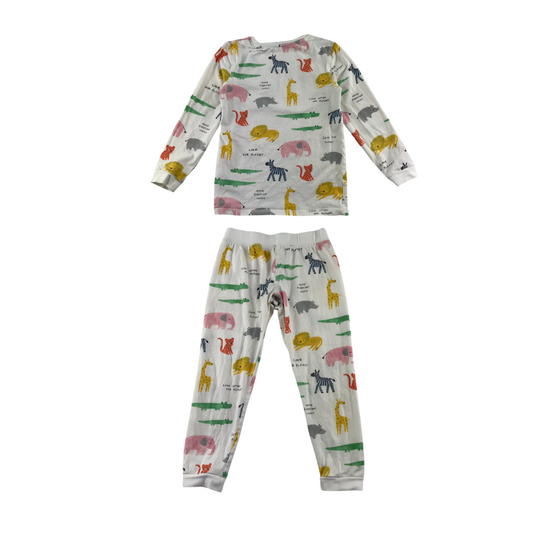 M&S pyjama set 5-6 years white and multicolour animals print long sleeve