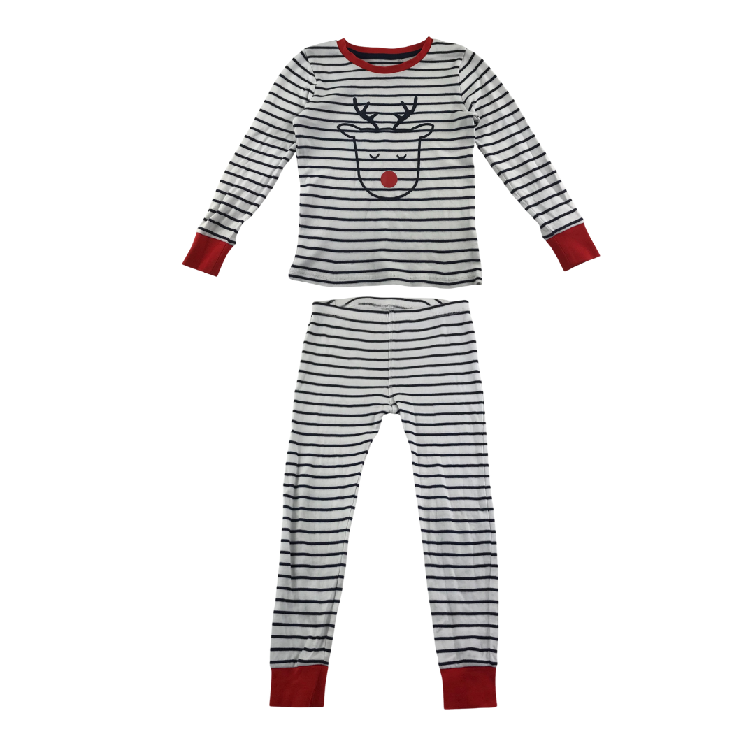 George festive pyjama set 5-6 years white and navy stripy Rudolph cotton