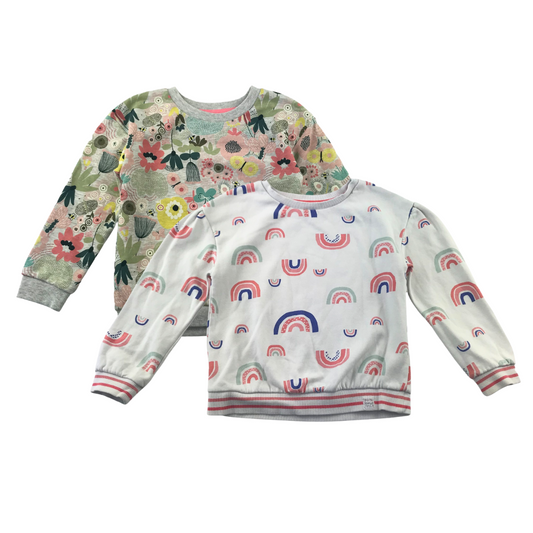 Nutmeg sweater bundle 5-6 years grey floral and white rainbows