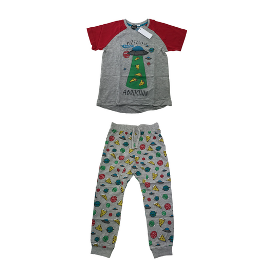 Matalan Grey UFO Pizza Pyjama Set Age 7