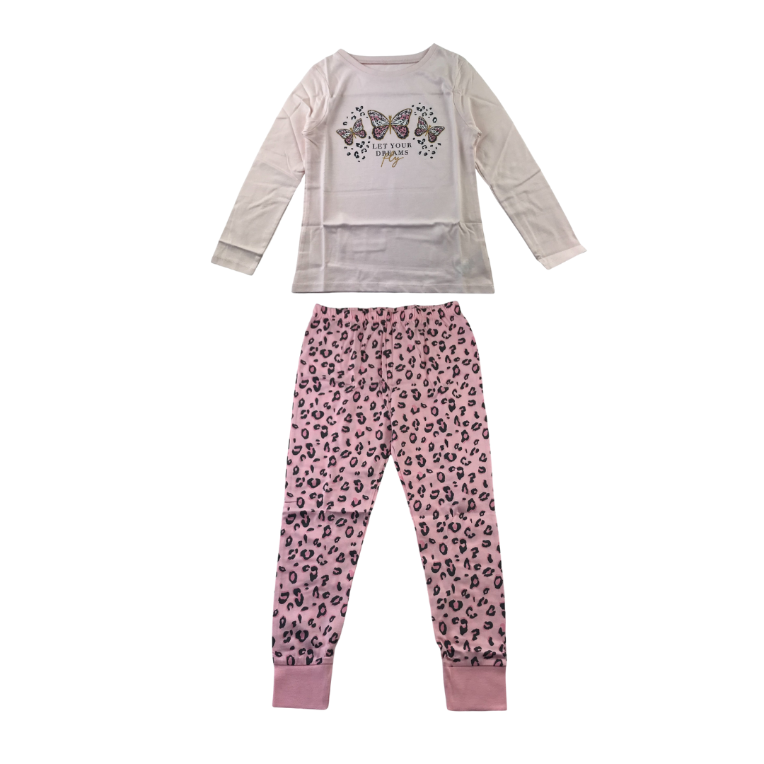 George pyjama set 5-6 years light pink butterflies and leopard spot print cotton