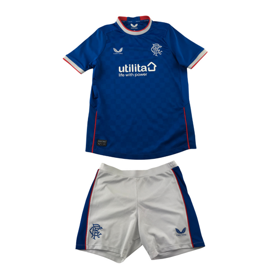 Castore Rangers FC football kit 14-15 years Junior XL blue and white top and shorts