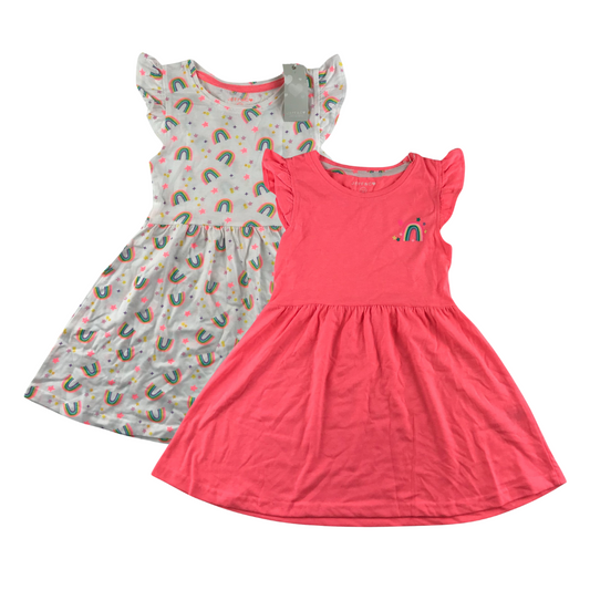 Jeff&Co dress set 4-5 years neon pink and white rainbows