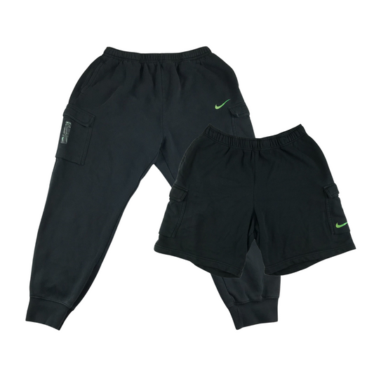 Nike joggers and shorts set men size XXL black with combat pockets and neon logos