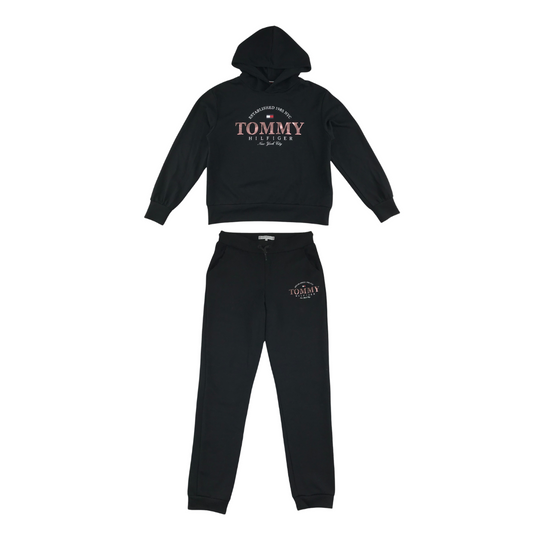 Tommy Hilfiger hoodie and joggers set 11-12 years black with shiny logo print