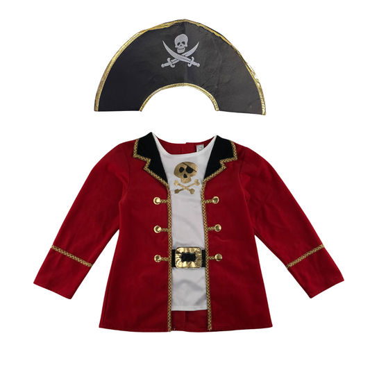 Pirate costume 7-8 years red long sleeve top with golden details