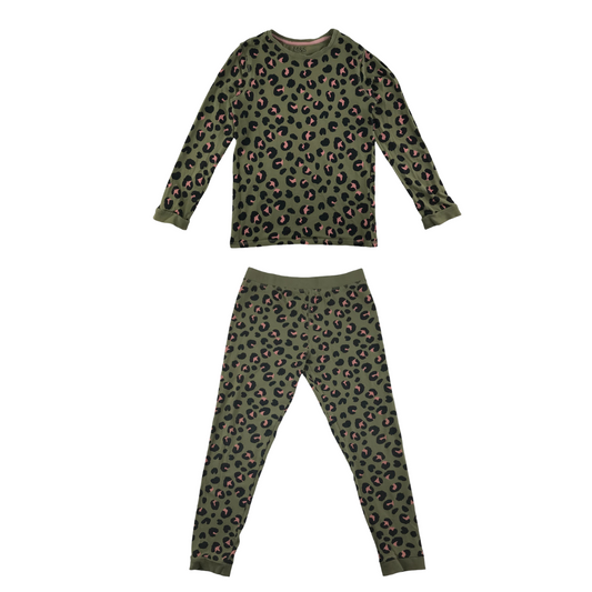 M&S pyjama set 9-10 years khaki green leopards spot pattern long sleeve