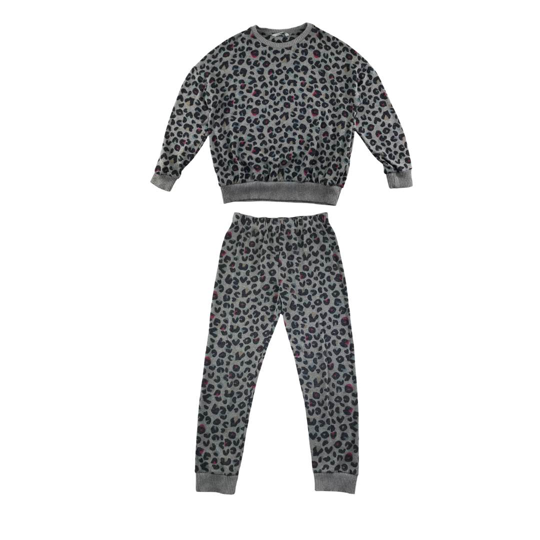 M&S pyjama set 9-10 years grey leopard spot pattern long sleeve